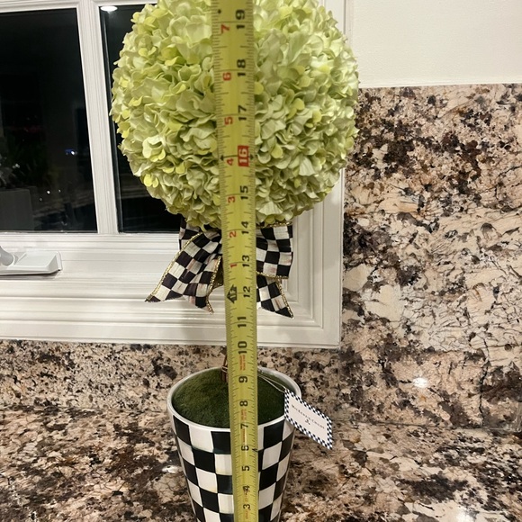 MacKenzie-Childs Faux  florabunda Floral Topiary with Checkered bow, 21 inch - Picture 2 of 4